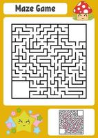 Abstract square maze. Kids worksheets. Game puzzle for children. Cute star and mushroom. One entrances, one exit. Labyrinth conundrum. Vector illustration. With answer. With place for your image.