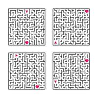 A set of square mazes. Game for kids. Puzzle for children. One entrances, one exit. Labyrinth conundrum. Flat vector illustration isolated on white background.