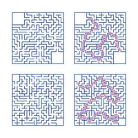 A set of square mazes. Game for kids. Puzzle for children. One entrances, one exit. Labyrinth conundrum. Flat vector illustration isolated on white background. With answer. With place for your image.