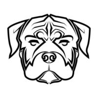 arte lineal en blanco y negro de la cabeza de perro rottweiler. Buen uso de símbolo, mascota, icono, avatar, tatuaje, diseño de camiseta, logotipo o cualquier diseño. vector