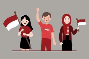 promesa de la juventud joven indonesio sosteniendo la bandera nacional vector