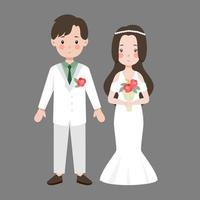 wedding couple illustration in white suit and dress vector