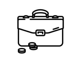 Briefcase outline icon with coins vector