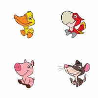 illustration of cute cute duck, bird, pig and mouse animal set vector