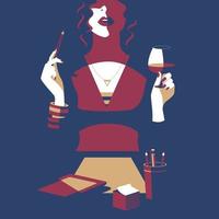 Ilustración de mujer de negocios con lápiz y copa de vino