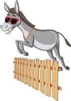Donkey jumping over a fence