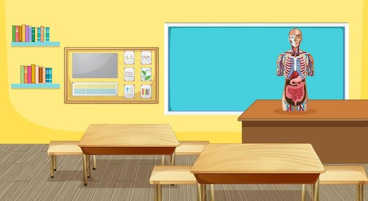 Classroom interior design with furniture and decoration