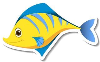 Sticker template with cute yellow fish cartoon character isolated vector