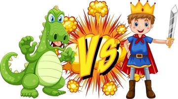 Dragon and knight fighting each other on white background vector