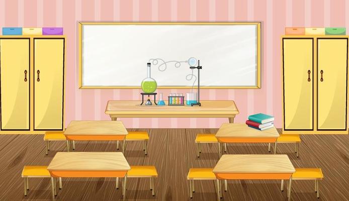 Classroom interior design with furniture and decoration