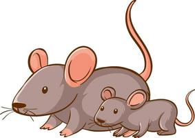 Mother and baby mouse cartoon on white background vector