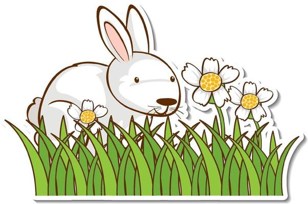 A white rabbit in grass field sticker