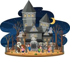 Haunted house at night scene vector