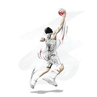 jugador de baloncesto tiro en suspensión pintura digital vector