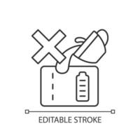 Dont spill on powerbank linear manual label icon vector