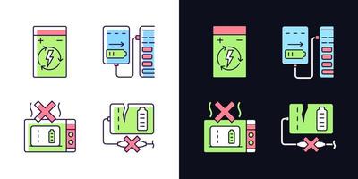 Effective portable charger use light and dark color label icons set vector