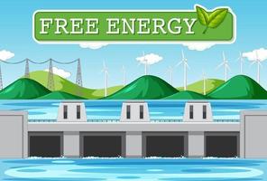 Las centrales hidroeléctricas generan electricidad con banner de energía gratuita. vector