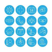 Icon set of corona virus prevention. Icon in blue and white style. vector