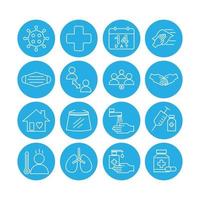 Icon set of corona virus prevention. Icon in blue and white style. vector