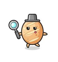 french bread cartoon character searching with a magnifying glass vector