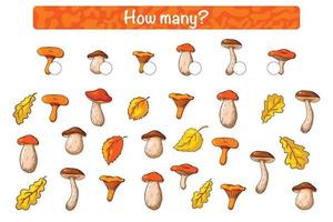 Find and count kids educational game with Forest Mushrooms vector