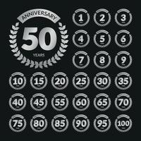 Silver Retro Anniversary Badges Set vector