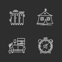 Las condiciones del dormitorio tiza iconos blancos en fondo negro vector