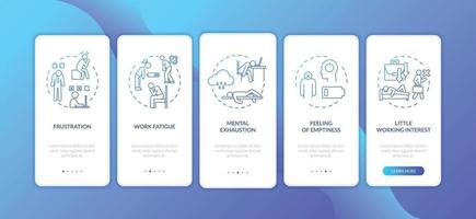 Burnout onboarding mobile app page screen with concepts vector