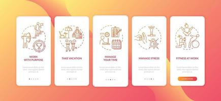 Avoid burnout onboarding mobile app page screen with concepts vector