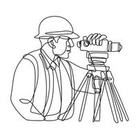 Geodetic Surveyor Using a Theodolite Side View Continuous Line Drawing vector