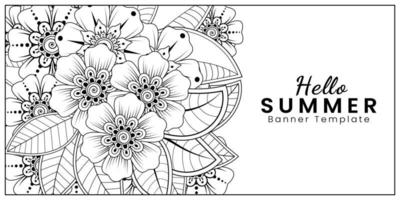 hola plantilla de banner de verano con flor mehndi vector