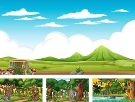 Set of different nature horizontal scene with various wild animals vector