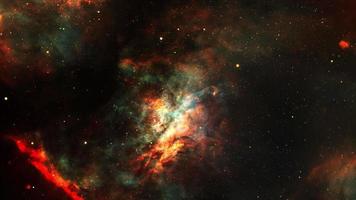 Space travel through outer space towards glowing milky way galaxy. video