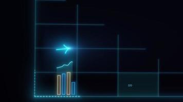 Beautiful 3D animation of rising bar graph, following the arrow