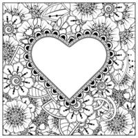 mehndi flower with frame in shape of heart. vector