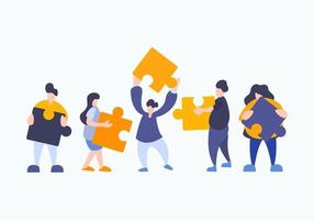 Team metaphor. people connecting puzzle elements. Symbol of teamwork vector