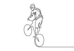 Atleta de bicicleta de línea continua un dibujo de boceto dibujado a mano. vector