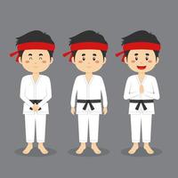 personaje de karate con varias expresiones. vector