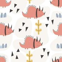 Cute dinosaur pattern hand drawn childish seamless digital paper vector