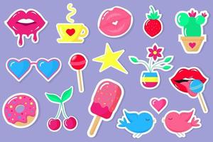 Trendy color patches, stickers and pins in style of 90s. vector