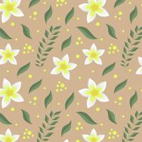 seamless pattern with tropic flowers, branch and leaves. vector