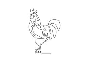 Chicken rooster continuous one line drawing minimalism. vector