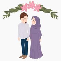 cute wedding muslim couple vector