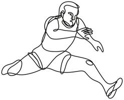 Track and Field Athlete Jumping Hurdle Continuous Line Drawing vector