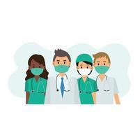 Medical Team Wearing Protective Mask on White Background. vector