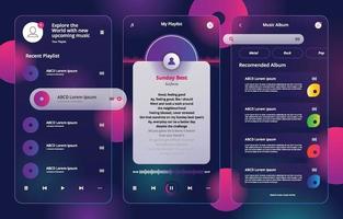 plantilla de kit de diseño de música glassmorphism ui vector