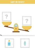 Light, heavy or equal. Cut pictures below and glue to the right box. vector