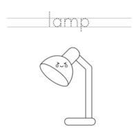 Trace word and color cute kawaii lamp. vector