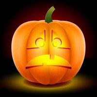 Pumpkin with an angry and sad mask. Cut with a knife. Halloween symbol vector