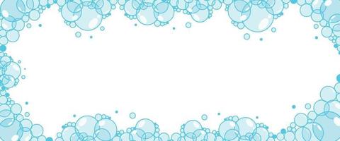 Soap foam with bubbles. Frame of cartoon shampoo and soap foam suds. vector